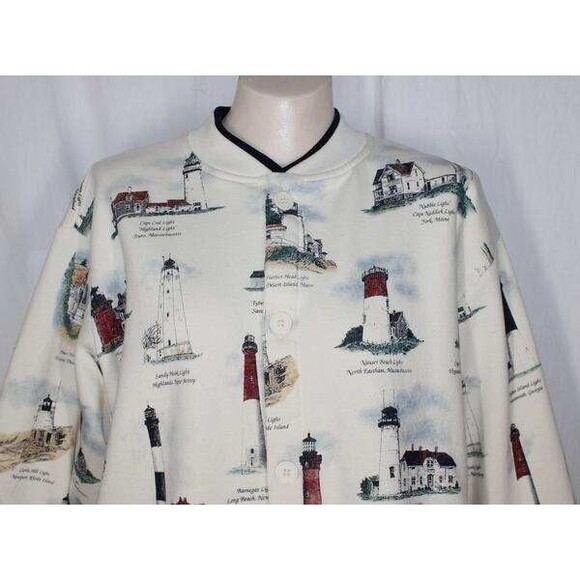 Vintage Art Unlimited XL USA Lighthouses Button Front Fleece Jacket Unisex - Picture 2 of 5